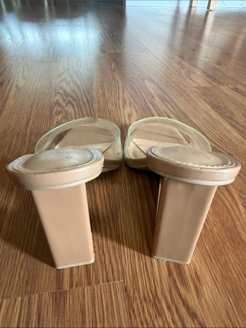 Clear Strap Nude Wedge Heels - Women's Fashion Mules - Picture 6 of 7